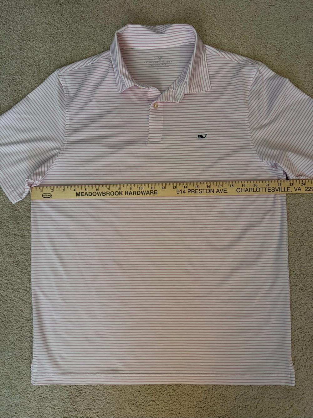 Vineyard Vines Men’s Light Pink & White Striped Performance Polo - Picture 4 of 6